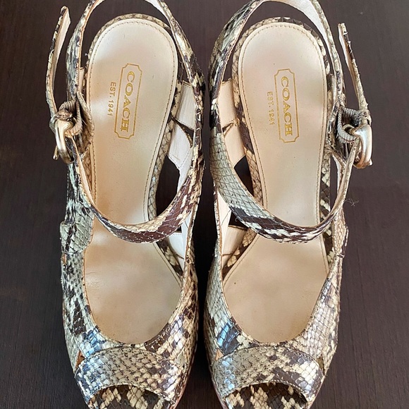 COACH TAMARA SNAKESKIN OPEN TOE SANDALS - Picture 6 of 6